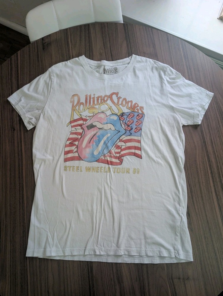 Rolling Stones Steel Wheels Tour 89 T Shirt Mens Large White Graphic Band Tee…