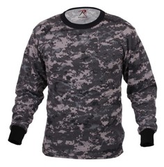 Subdued Urban Digital Camo Long Sleeve Cotton T-Shirt – Black & Gray Camouflage