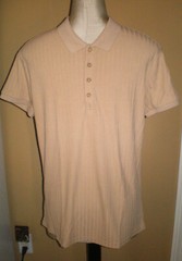 NITAGUT Mens TAN * BEIGE Casual Short Sleeve Collared Ribbed Knit POLO Shirt S