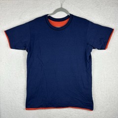 VTG 80s Two Tone Double Face T-Shirt Short Sleeve Sweatshirt XL Orange Blue USA