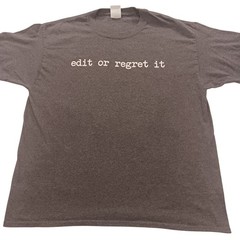 Hanes EcoSmart Edit Or Regret It Graphic T-Shirt L Mens Gray Funny Writer Tee