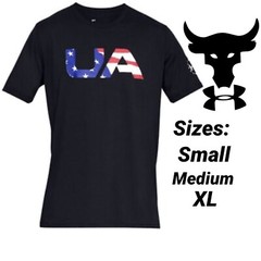 Under Armour Freedom USA Flag T-Shirt Black UA Big logo star stripes 1333352