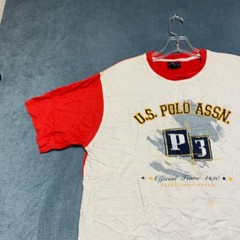 U.S. Polo Assn. T Shirt Mens Large White Red Cotton Crew Neck Graphic Print Tee