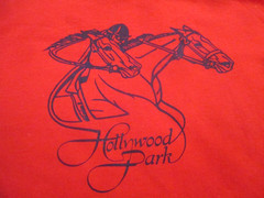 VINTAGE HOLLYWOOD PARK RACE TRACK HORSE JOCKEY THOROUGHBRED T SHIRT RED RARE HTF
