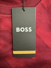 NEW-MEN’S HUGO BOSS T-SHIRT WITH MONOGRAM JACQUARD, #50503121, DARK RED $148.00