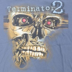 Rare VTG UNIVERSAL STUDIOS HOLLYWOOD Terminator 2 3D T Shirt 90s 2000s Blue SZ L