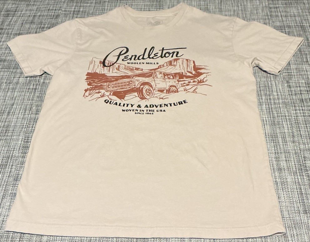 Pendleton Woolen Mills Bronco T-shirt Mens Beige Short Sleeve Cotton Large