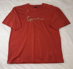 Karl Kani Jeans Red T-Shirt Mens Large Embroidered Logo Hip Hop Streetwear
