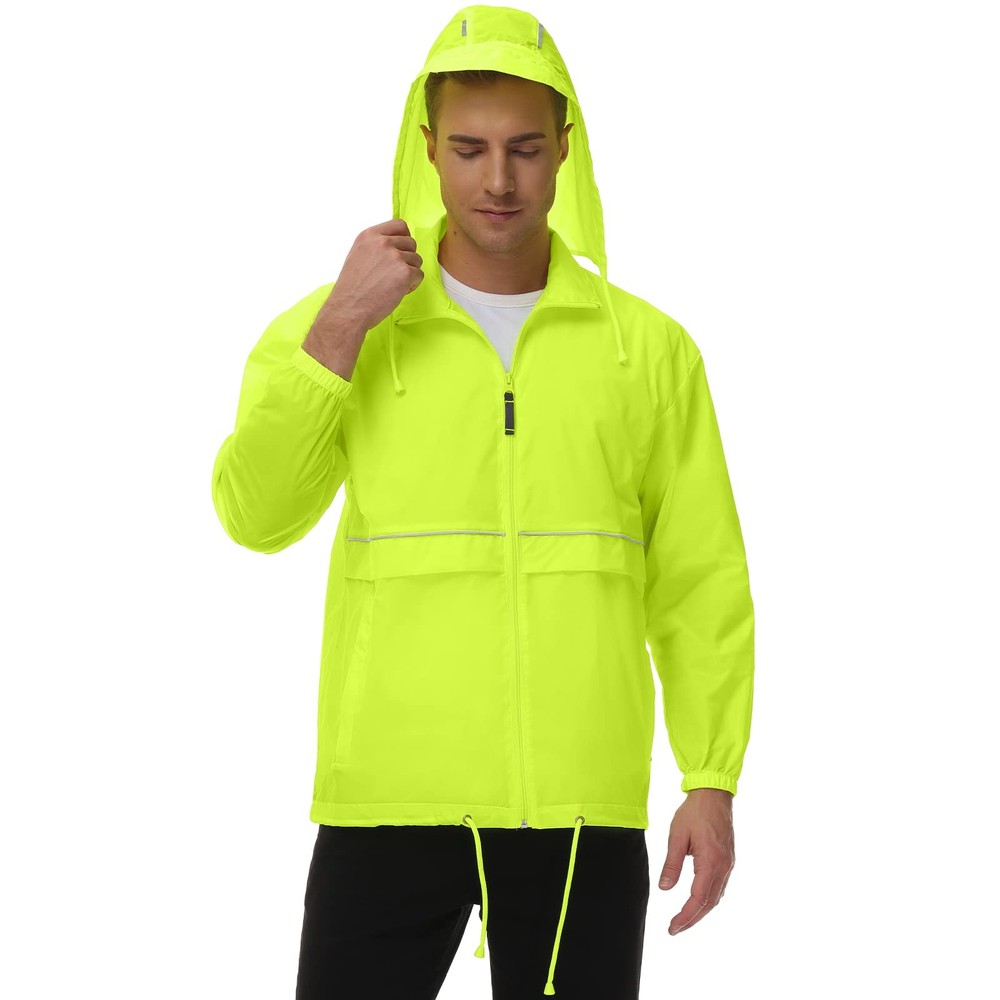 Mens Rain Jacket Cycling Running Waterproof Raincoat Hood Windbreaker Coat