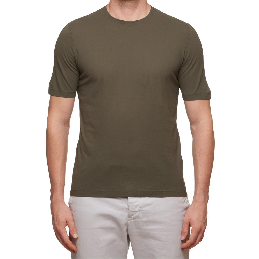 Kiton KIRED “Baciomc” Army Green Exclusive Crepe Cotton Short Sleeve T-Shirt Sli