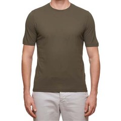 Kiton KIRED “Baciomc” Army Green Exclusive Crepe Cotton Short Sleeve T-Shirt Sli