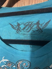 Retribution Men’s Large Y2K Graphic T-Shirt Eagle Snake Cross Biker Tattoo Blue