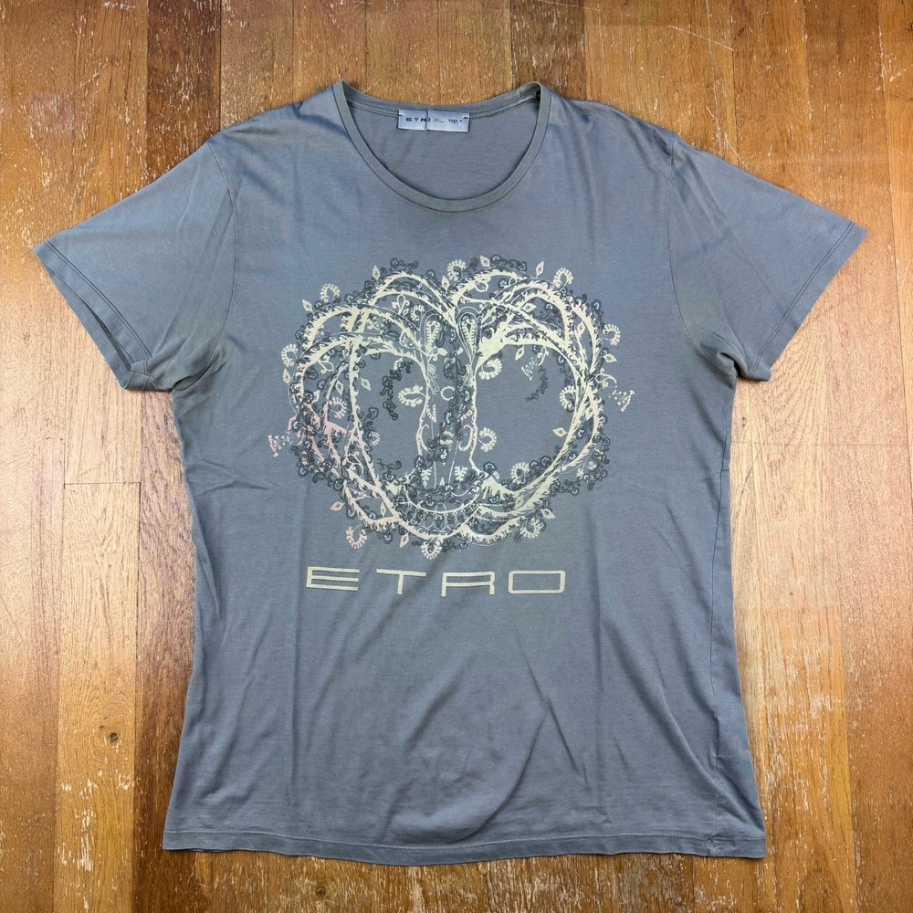 Etro Milano Grey Print T Shirt Size XL (fits Smaller) Made In Italy