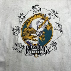 Vintage 80s Thrashed Distressed Cupid Horse Brass Ring Graphics Shirt Size XL