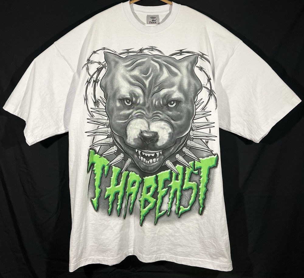 VTG Y2K Big Tiger “Tha Beast” Pitbull Barbed Wire Spiked Collar Men’s Shirt 3XLT