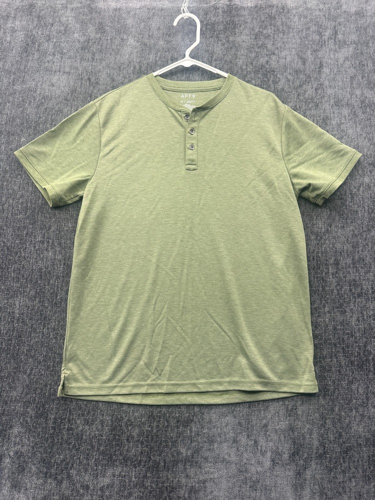 Apt. 9 Premier Flex Henley Shirt Mens Medium Green Classic Casual Short Sleeve