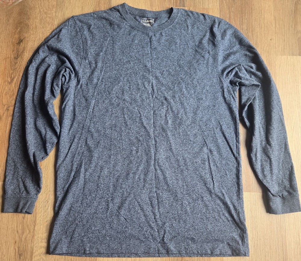 LL Bean Men TShirt Medium Tall Navy Long Sleeve Traditional Fit 100% Cotton