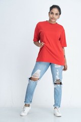 NWT Cotton Crew Neck Oversized Unisex T-Shirts Color Red Size S, M, L, XL, XXL
