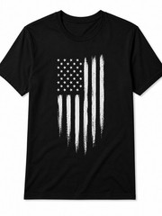 USA Flag Distressed American US Thin Line Black Crewneck Patriotic T-Shirt