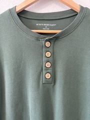 Burt’s Bees Baby Mens Medium Organic Cotton Henley Shirt Green Rib Knit Thermal