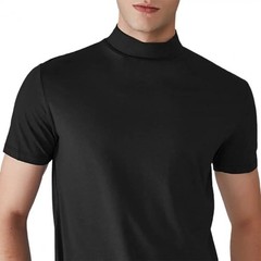 Men’s Slim Fit Half Turtleneck T-Shirt Summer Elastic Short Sleeve Casual Top Te