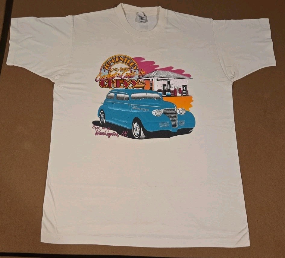 Vintage 90s 20th Century Chevy Carfest Cruiz-in Washington IN White XL Promo