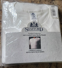 Stafford Men’s Sz LG Comfort Collection Crew Neck Cotton Shirts White 3 Pack Vtg