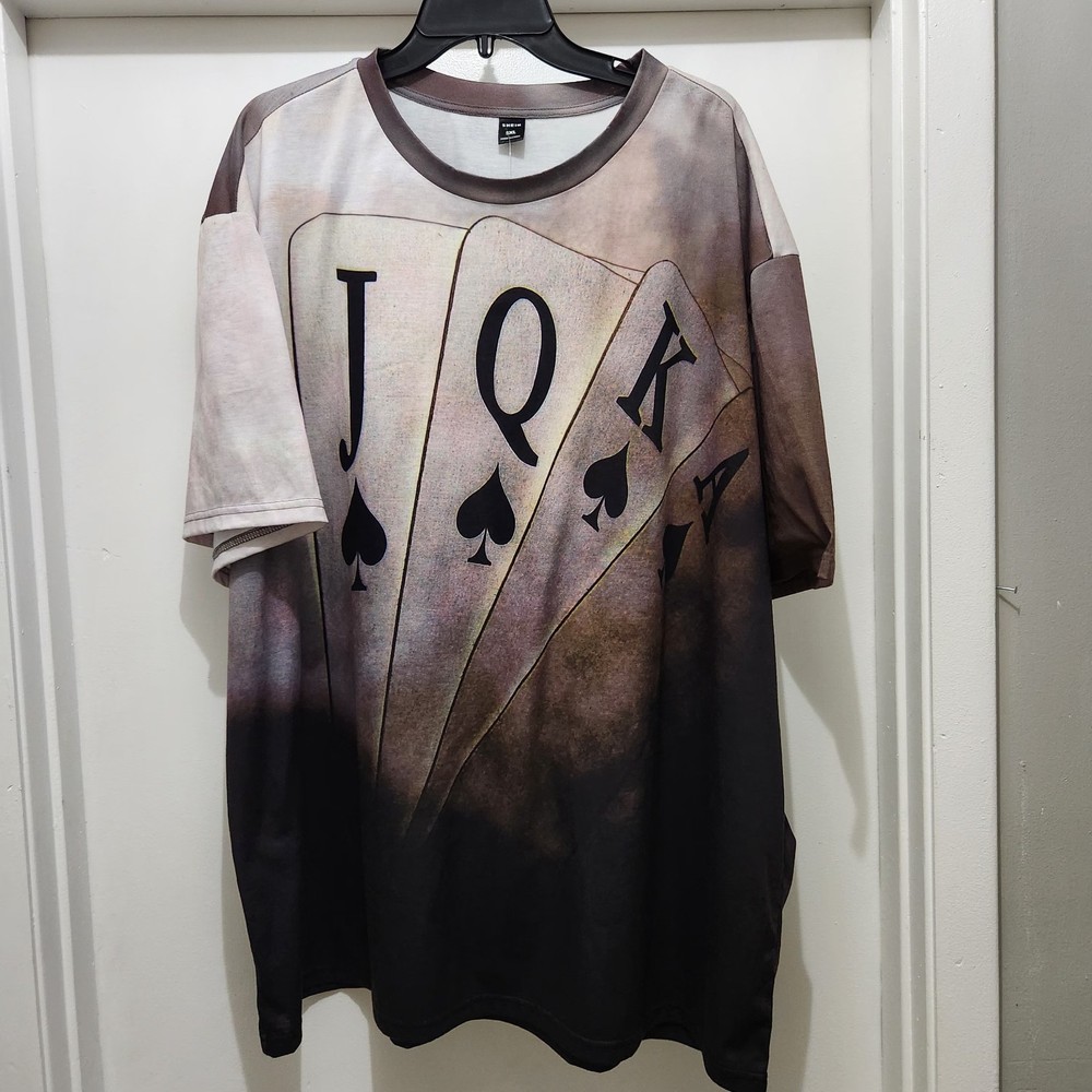Mens 5XL Shein Poker Cards Full Print T-Shirt Short Sleeve