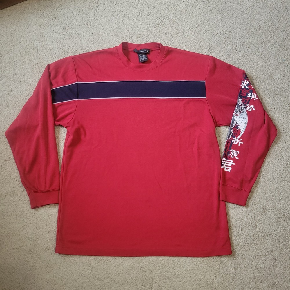 Y2k No Boundaries Long Sleeve T Shirt Asian Dragon Asymmetrical Stripe Large