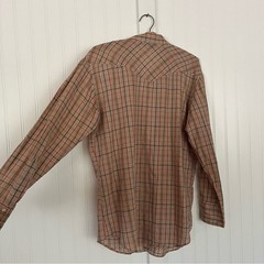 Vintage Men’s Western Shirt Neutral Plaid Pearl Snaps Button Down Medium Rodeo