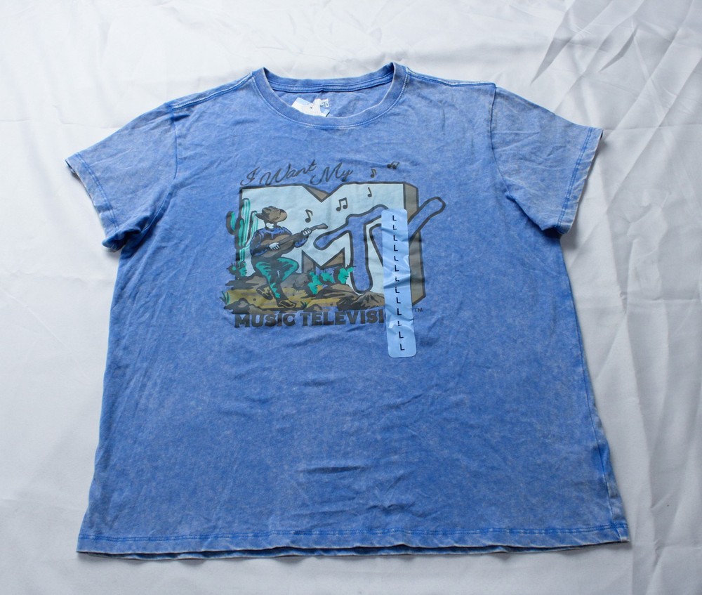 MTV Unisex Adult’s Cowboy Short Sleeve Graphic T-Shirt EH6 Blue Large NWT