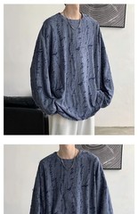 Men’s Distressed Hole Long Sleeve T-Shirt Hip Hop Oversized Harajuku Streetwear