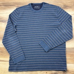 Eddie Bauer Thermal Shirt Men XL Heritage Cotton Blend Waffle Knit Blue Striped
