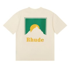 Men Women RHUDE Print Letter Sunset Cotton Short Sleeve POLO Loose T-Shirt S-2XL