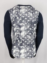 Mens Thremal Henley Navy Blue Faded White Stars Long Sleeve Shirt Slim Fit
