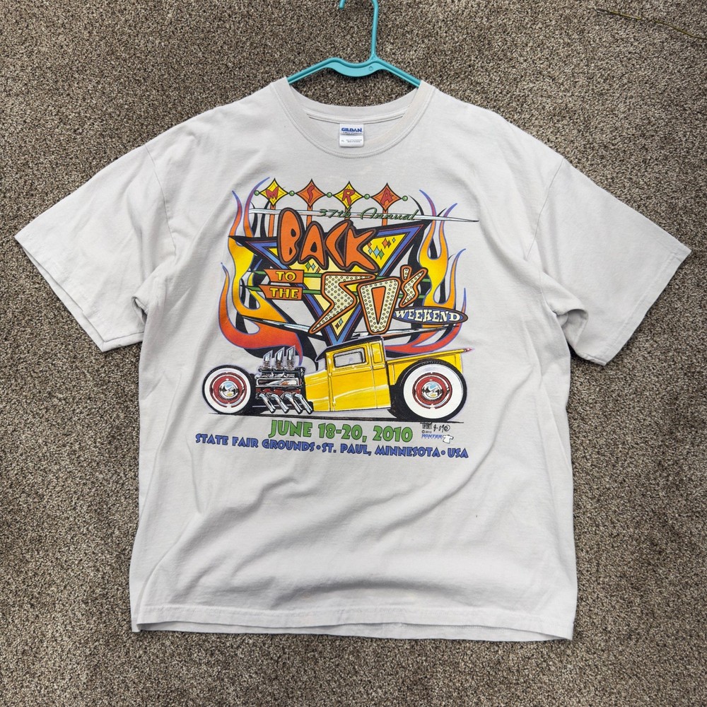 Back to the 50s 2010 Hot Rod T-Shirt Mens XL White St Paul MN Car Show