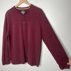 G.H. Bass & Co. Mens Waffle Knit Henley Shirt Medium Burgundy Pullover Outdoors