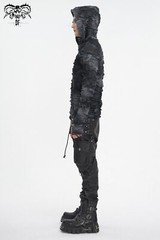 Devil Fashion Men Gothic Distressed Asymmetric Hooded Slim Long Sleeve T-Shirt