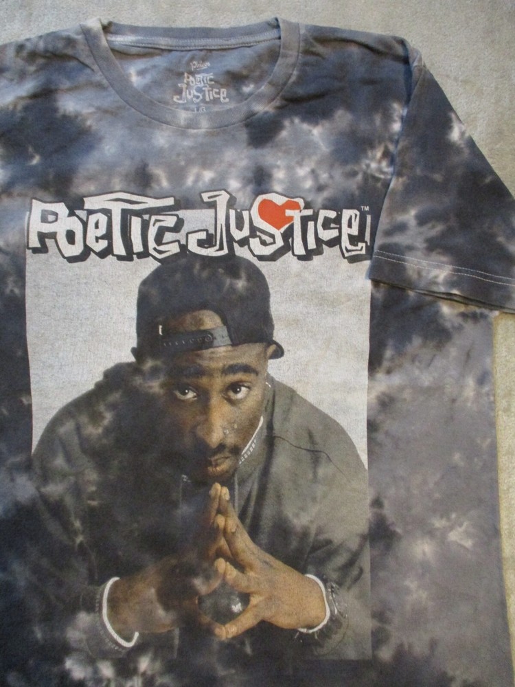Poetic Justice Shirt Mens Large Black Gray Tie Dye Tupac Rap Hip Hop Street Wear