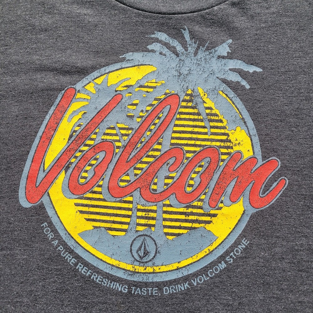 Vintage Y2K Volcom Stone Graphic T Shirt Mens M Gray Surf Skate Palm Tree Tee
