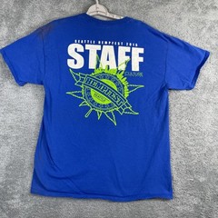 Seattle HempFest T Shirt Men Large Blue Staff 2015 SS Distressed Pot Leaf Grunge