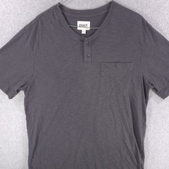 Pact Organic Cotton Gray Short Sleeve 2 Button Pocket Henley Shirt Mens Large