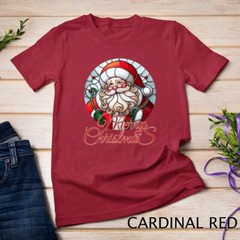 Jolly Stained Glass Santa Claus Face Graphic Tee Funny Christmas Unisex T-shirt