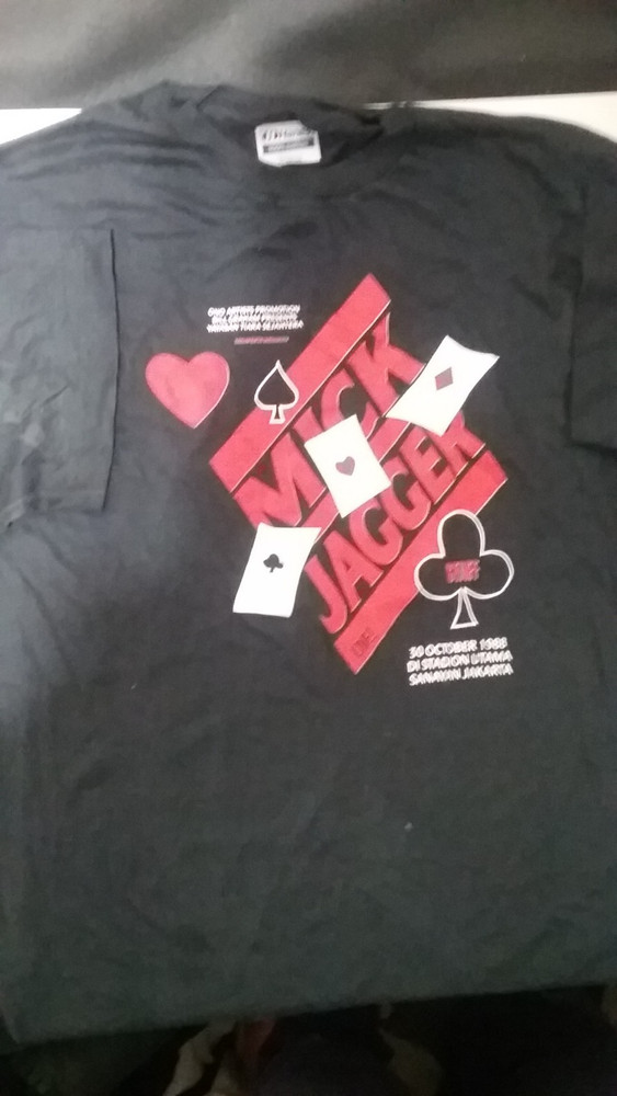 MICK JAGGER 10-30-88 JAKARTA STAFF SHIRT NEW XL 29X21 HTF RARE 1 STICH BGP