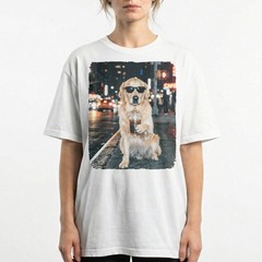 Golden Retriever Shades Cold Brew Neon Street Unisex T-Shirt Funny Dog Lover Tee