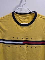 Yellow Tommy Hilfiger Cotton Signature Stripe T Shirt With Logo Stripes…