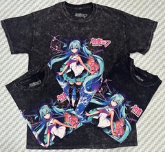 Men’s Hatsune Miku Black Mineral Wash Front Print Tie Dye SIZE S