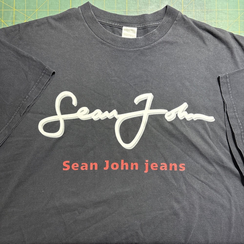 VTG Y2K Sean John Authentic Signature T Shirt Faded Black USA Cotton 2XL Diddy