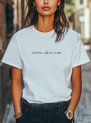 DTF Never Give Up Graphic Unisex T-Shirt Women Men Trendy Tee Casual Tee