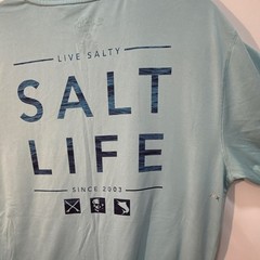 Salt Life Vapor Men’s Blue Graphic Logo Pocket Polyester Knit Tee Crew XL